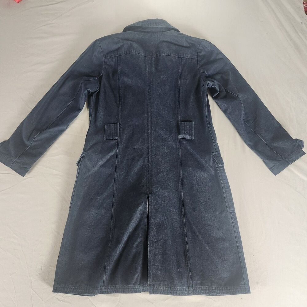 GAP Womens Navy Blue Trench Coat Jacket Size L Cotton Blend Button Front - Picture 6 of 10